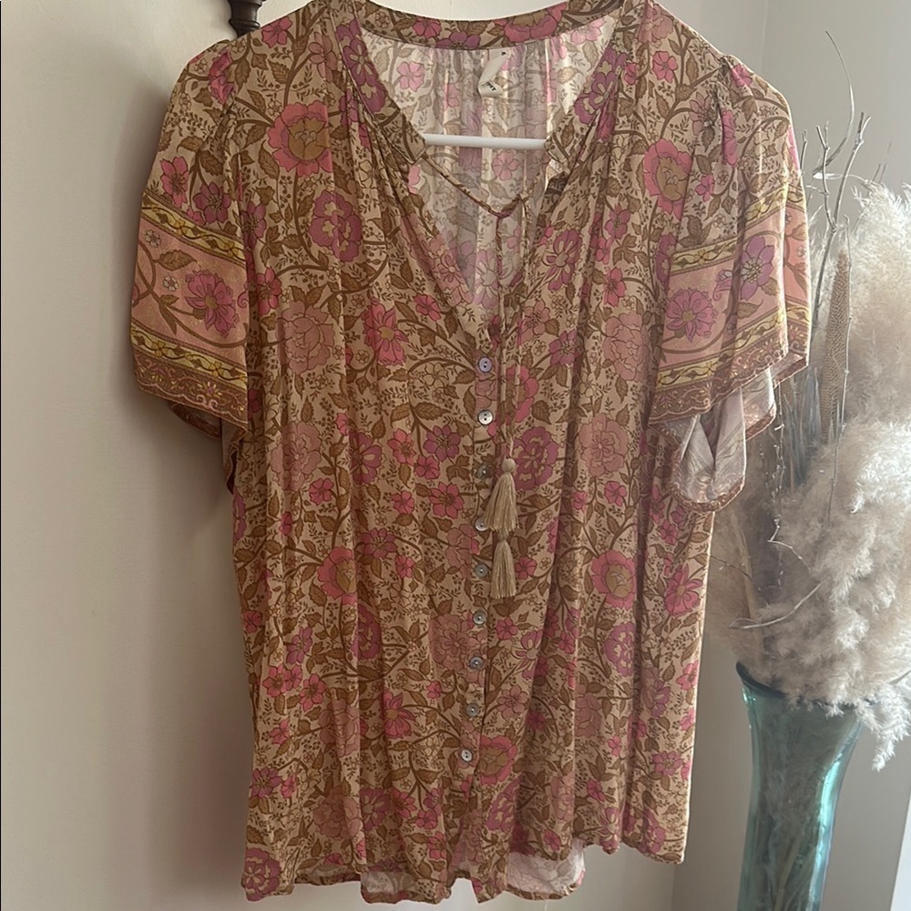 Spell Pink Tie Front Relaxed Blouse